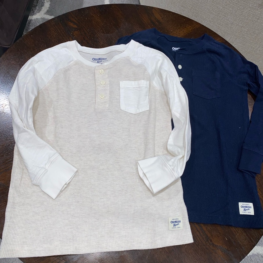 OshKosh B'gosh Kids Long Sleeve Henley Shirts - Cream & Blue